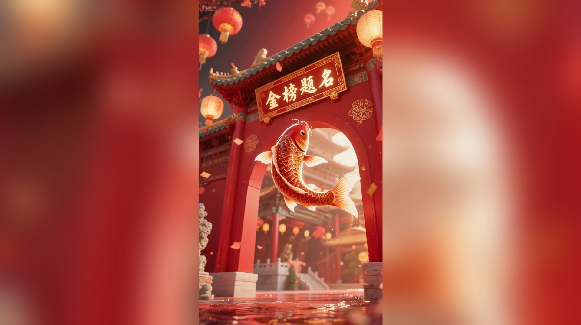 金鲤掀波腾紫阙，一跃龙门题名红